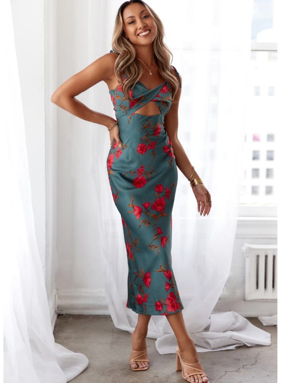 HELLO MOLLY FOOL ME ONCE MIDI DRESS TEAL (XS/Size 2)